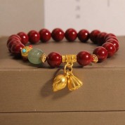 Luxurious Cinnabar Bead Lotus Pendant Bracelet