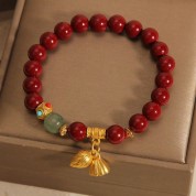 Luxurious Cinnabar Bead Lotus Pendant Bracelet