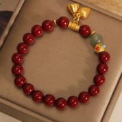 Luxurious Cinnabar Bead Lotus Pendant Bracelet