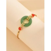 Elegant Gold Green Chalcedony Bracelet