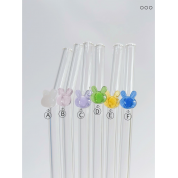 Colorful Rabbit Head Glass Straw For Girls