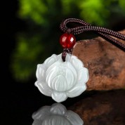 Natural Grade A Jade Lotus Pendant Necklace