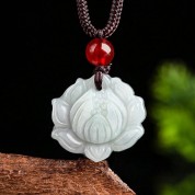 Natural Grade A Jade Lotus Pendant Necklace