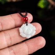 Natural Grade A Jade Lotus Pendant Necklace