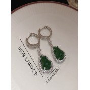 Vintage Rhinestone Jade Gourd Earrings