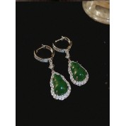 Vintage Rhinestone Jade Gourd Earrings