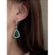 Vintage Rhinestone Jade Gourd Earrings