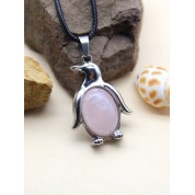 Natural Stone Crystal Penguin Pendant Necklace