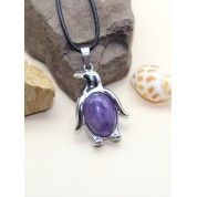 Natural Stone Crystal Penguin Pendant Necklace