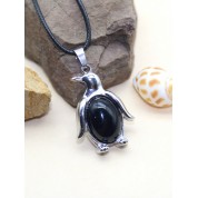 Natural Stone Crystal Penguin Pendant Necklace