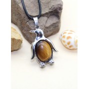 Natural Stone Crystal Penguin Pendant Necklace