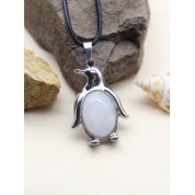 Natural Stone Crystal Penguin Pendant Necklace