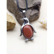 Natural Stone Crystal Penguin Pendant Necklace