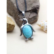 Natural Stone Crystal Penguin Pendant Necklace