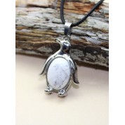 Natural Stone Crystal Penguin Pendant Necklace