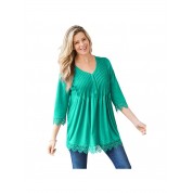 Plus Size Pintuck Henley Crochet Trim Tunic