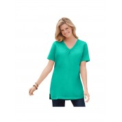 Plus Size Shirred V Neck Tunic In Pretty Jade