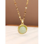 Elegant Cubic Zirconia Faux Jade Necklace