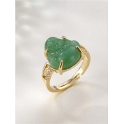 Exquisite Faux Jade Buddha Head Ring