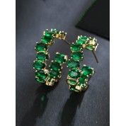 Elegant Half Circle Green Jade Stud Earrings