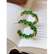 Elegant Half Circle Green Jade Stud Earrings