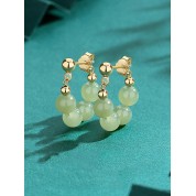 Vintage Luxurious Hetian Jade Silver Earrings