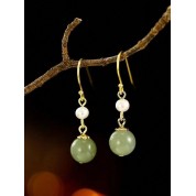 Elegant Handmade Imitation Jade Pearl Earrings