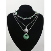 Vintage Gothic Green Stone Necklace Set