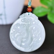 Hand Carved Jade Buddha Dragon Necklace