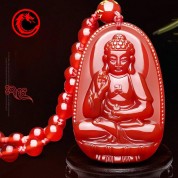 Natural Red Agate Buddha Pendant Necklace