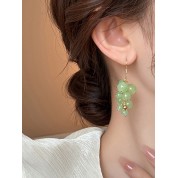 Elegant Copper Faux Jade Grape Tassel Earrings