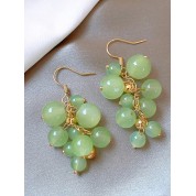 Elegant Copper Faux Jade Grape Tassel Earrings