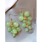 Elegant Copper Faux Jade Grape Tassel Earrings