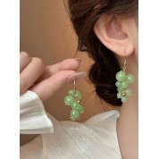 Elegant Copper Faux Jade Grape Tassel Earrings