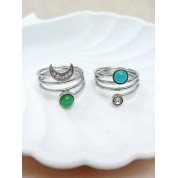 Bohemian Faux Jade Stainless Steel Ring Set