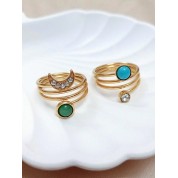 Bohemian Faux Jade Stainless Steel Ring Set