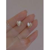 Exquisite Faux Jade Heart Rose Stud Earrings