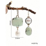 Retro Dual Tone Green Jade Pearl Earrings