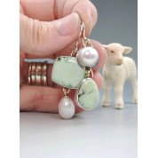 Retro Dual Tone Green Jade Pearl Earrings