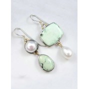 Retro Dual Tone Green Jade Pearl Earrings