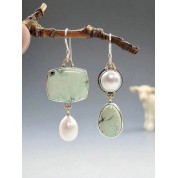 Retro Dual Tone Green Jade Pearl Earrings