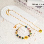 Hand Painted Enamel Stone Jewelry Set