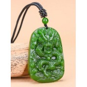 Green Jade Chinese Dragon Pendant Necklace