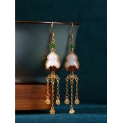 Elegant Gilded Lotus Gourd Tassel Earrings