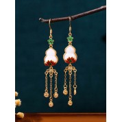 Elegant Gilded Lotus Gourd Tassel Earrings