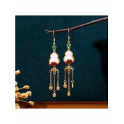 Elegant Gilded Lotus Gourd Tassel Earrings