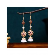 Elegant Faux Jade Lotus Pendant Earrings