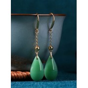 Elegant 18k Gold Plated Jade Pendant Earrings