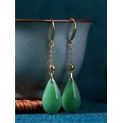 Elegant 18k Gold Plated Jade Pendant Earrings