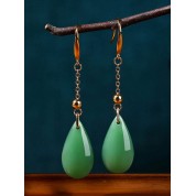 Elegant 18k Gold Plated Jade Pendant Earrings